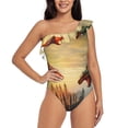 thumbnail image 2 of Picia Castle Red Green Sky Dragon Pattern Women's One Piece Swimsuits,One Shoulder Swimwear Asymmetric ,Ruffle Monokinis Bathing Suits,High Waisted Flattering Bathing Suits-Small, 2 of 8