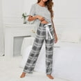 thumbnail image 2 of Women's 2 Piece Outfits Pajamas Casual Short Sleeve Crewneck Tops and Wide Leg Plaid Pants Set Sleepwear with Pockets, 2 of 7