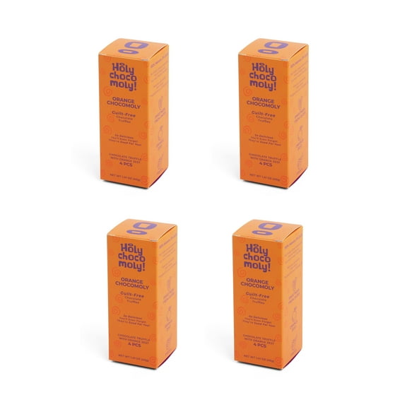Holy Chocomoly! | 4 Pack Orange Zest Chocolate Truffles | Low in Refined Sugar, Whole Food Ingredients | Made With Dates and Real Nut Butters | On the Go Snacks | 4 Truffles/Box, 16 Count
