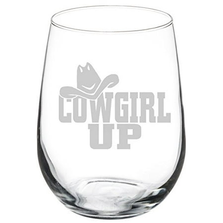 

Wine Glass Goblet Cowgirl Up with Hat (17 oz Stemless)