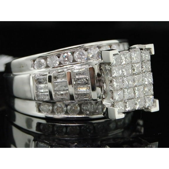 Diamond Engagement Ring Ladies 14K White Gold Princess Round Baguette Wedding