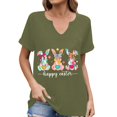 thumbnail image 1 of Corto para las Mujeres Casual Verano 2025 Pascua Impresión V-Cuello Camiseta, Ligero 95% Poliéster 5% Spandex Top para Toda la Temporada Hogar Y Diario, 1 of 7