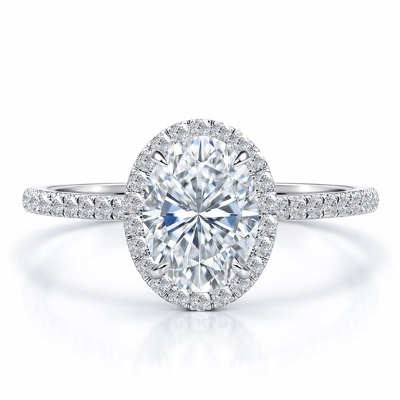 JeenMata 1.5 Carat Oval Cut Moissanite Engagement Ring - Bridal Set - Halo Ring - Handmade Ring - 18k White Gold Plating for Women