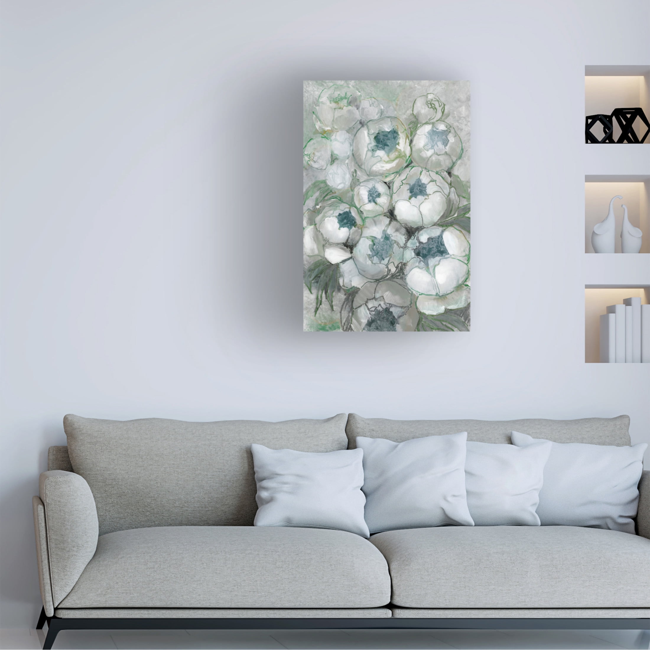 Trademark Fine Art Rosana Laiz Blursbyai Nuria bouquet of peonies in teal and green Canvas Wall Art