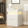 thumbnail image 4 of Nightstand with Charging Station, White Bedside Table LED Modern Nightstand with 3 Hidden Drawer for Bedroom Living Room, 4 of 11