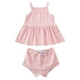 thumbnail image 1 of Xingqing 2PCS Infant Baby Girl Sleeveless Square Neck Plain Dress Solid Color Shorts, 1 of 10