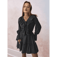 thumbnail image 4 of Vestido Corto Informal de Verano para Mujer, con Escote en V, Larga, Holgado, Cintura Alta, Plisado y Volantes Negro M, 4 of 8