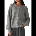 thumbnail image 3 of Suéteres Tipo Cárdigan con Botones para Mujer, de Larga, Cuello Redondo, de Punto Suave y Holgado, para Otoño. Flor Gris L, 3 of 8