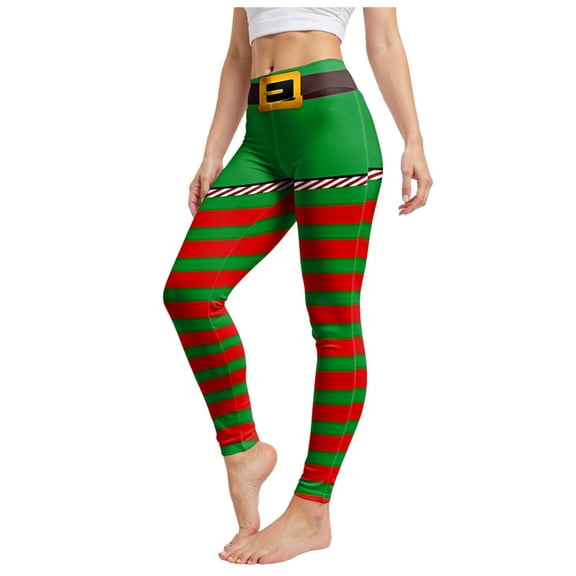 Yuncity Womens Christmas Striped Leggings Xmas Print Yoga Pants Fall Winter Casual High Waisted Soft Stretch Bottoms Holiday Party Trousers,Size S-Xxl Red