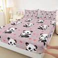 thumbnail image 5 of Manfei Kawaii Panda King Sheets, Cartoon Love Heart Bedding, Dusty Pink, 4pcs, 1 Flat Sheet, 1 Fitted Sheet and 2 Pillowcases, 5 of 6