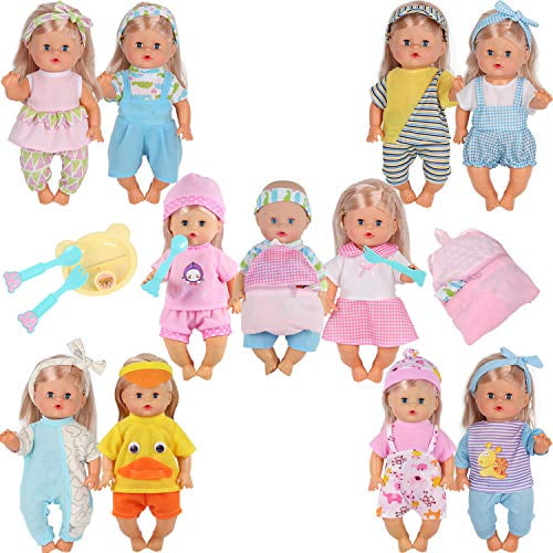 Total 14 Pcs Doll Onesies Clothes Pajamas Costumes DC-BEAUTIFUL 6 Set Girl Dolls Clothes Gift for 14 Inch 18 Inch Newborn Baby Dolls Includes Doll Outfits Dress Hat Socks 