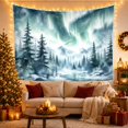 thumbnail image 3 of Northern Lights in Winter Forest Landscape, Mystical Celestial for Nature Lovers, Scenic Mountain Art Decor, Holiday Gift Tapestry Wall Hanging for Bedroom and Living Room, 3 of 7