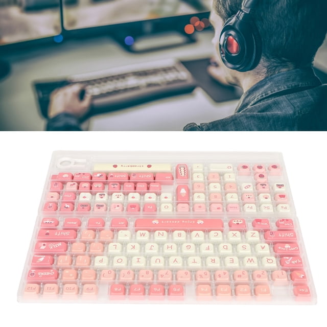 Teclas para teclado mecánico juego de teclas con patrón de fresa color crema sin desvanecimiento para 96 teclados mecánicos para 61 teclados mecánicos