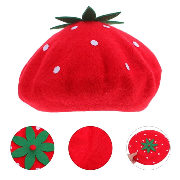 FRCOLOR Knitted Strawberry Hat Women French Style Wool Blend Everyday Wear 1 Pcs