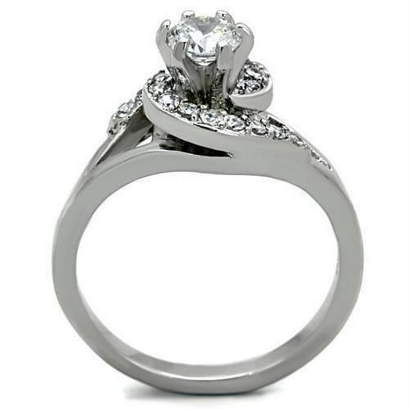 TK1529 - High polished (no plating) Stainless Steel Ring with AAA Grade CZ in Clear