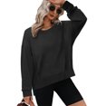 thumbnail image 4 of ATOYSOY Women's Retro Solid Color Pullover Side Split Workout Casual Sweatshirts Loose Sweaters Long Sleeve Tops Fall Winter Crew Neck Blouses Outwear Fashion Black L, 4 of 8