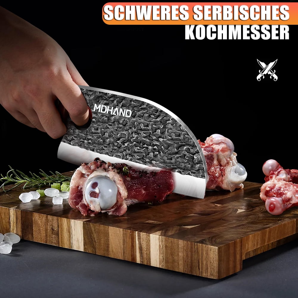 MDHAND Hand Forged Chef Knife Set 4 Piece Serbian Kitchen Cleaver High Carbon Steel Wood Handle Gift Box