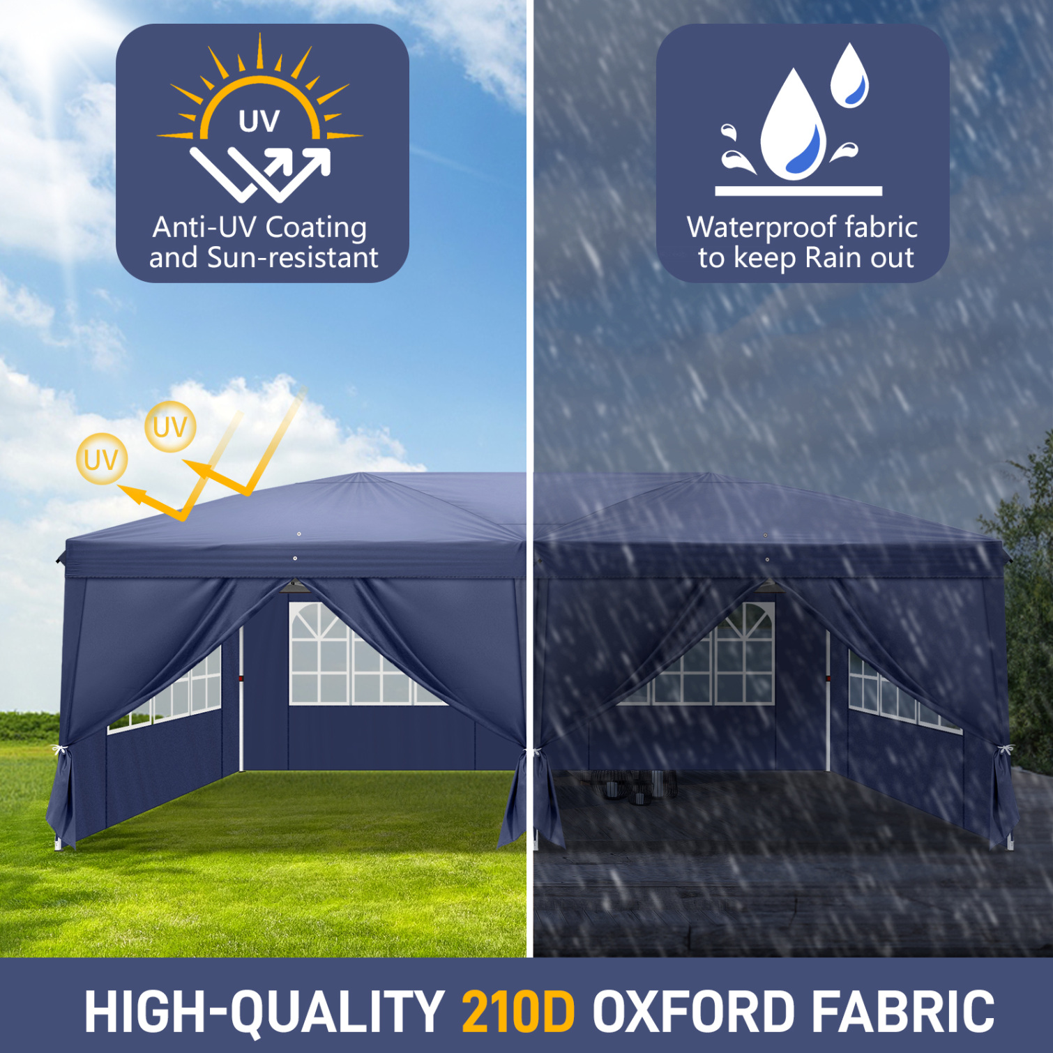 10'x20' Gazebo Waterproof Outdoor Canopy Patio Tent with Reinforced Canopy, 4 Windows Practical Waterproof Folding Tent, Party Tent for Wedding BBQ Cater, Blue