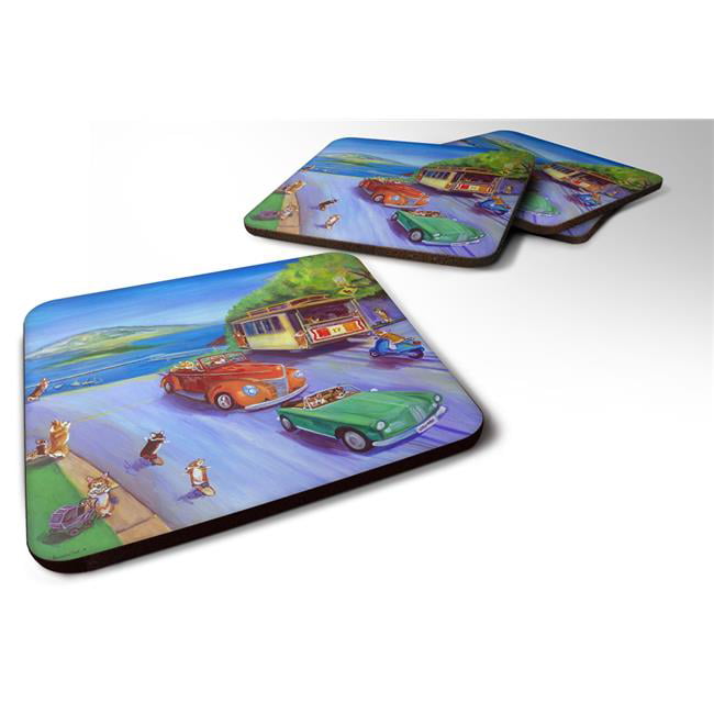 Multicolor Set of 4 3.5 Carolines Treasures 7436FC Corgi Hyde Park Foam Coasters