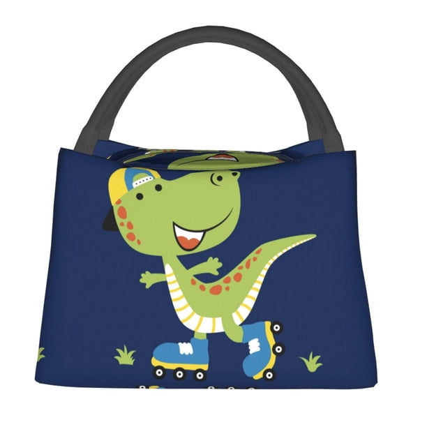 Balery Dino Playing Roller Skate Bolsa de Aislamiento Portátil – Bolsa de Almuerzo con Forro de Aluminio Mejorado, Funda Impermeable y Fácil de Limpiar para Picnic y Caja de Almuerzo