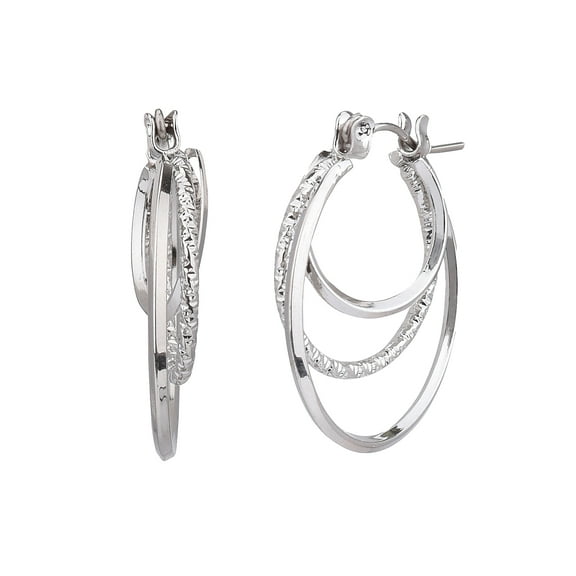 Time and Tru Adult Women's Silver Tone Twist Metal Hoop Earring