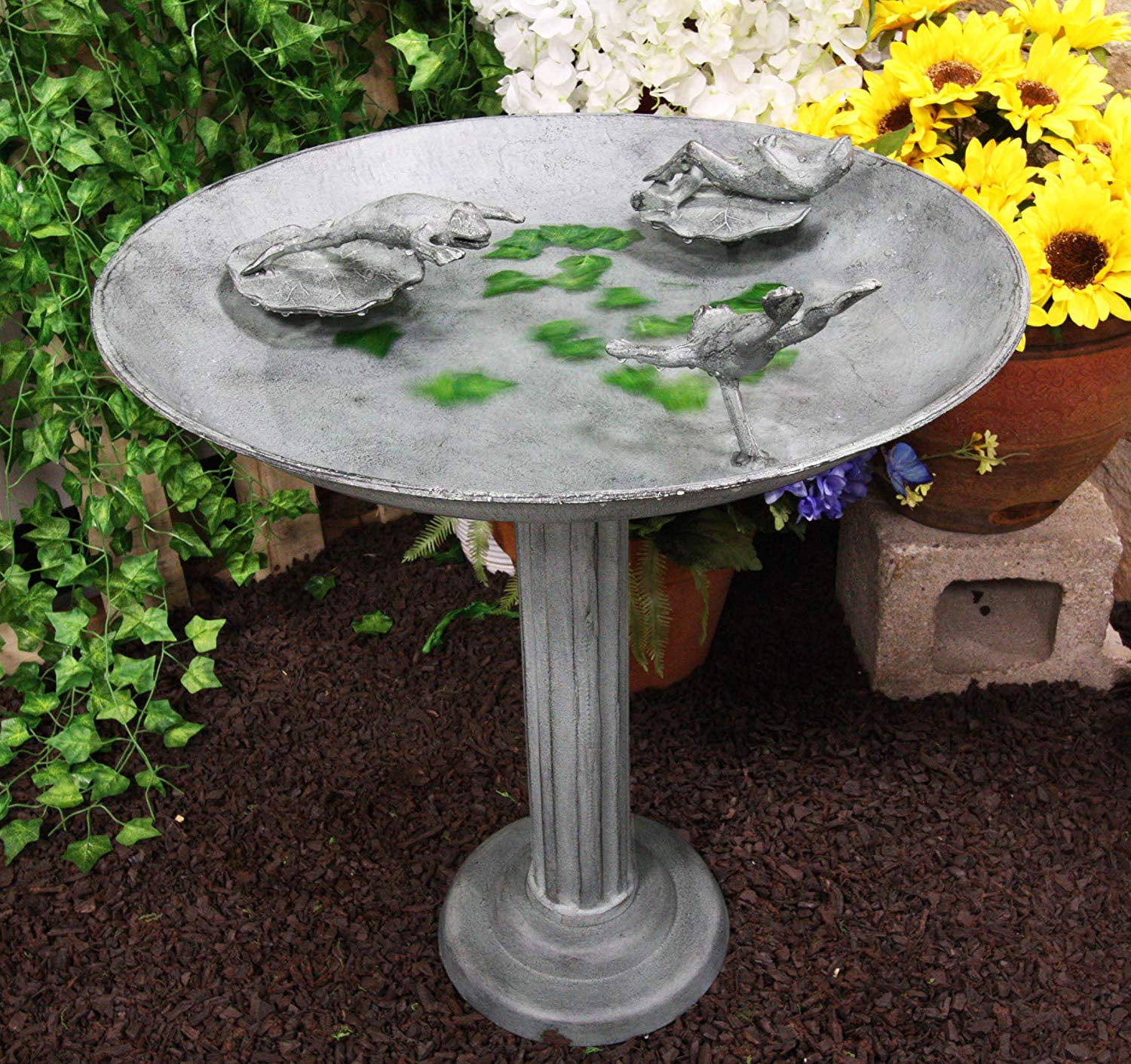 Ebros 26" Tall Aluminum Metal Trio Diving Frogs in Pond Plunge Party Garden Bird Feeder Or Bath Statue
