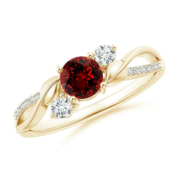ANGARA Lab Grown Ruby and Lab Diamond Twisted Vine Ring for Women in 14K Yellow Gold (Size-5mm) | July Birthstone, Birthday, Anniversary, Jewelry Gift for Women | Lab-Grown Ruby Ring