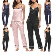Women's Sleepwear Silk V- Neck Sleeveless Top Pajama Pant Set Nightwear S M L XL