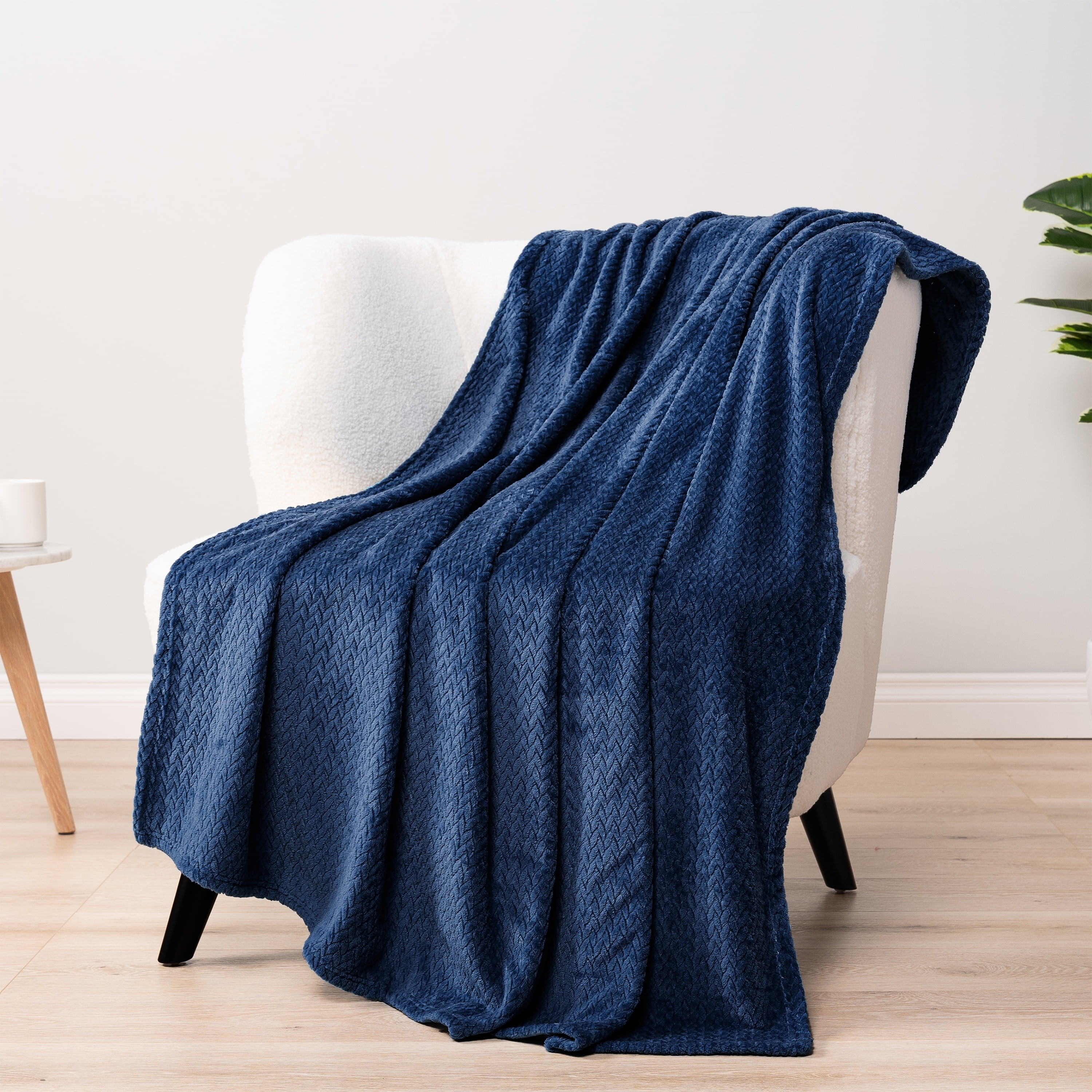 PAVILIA Soft Fleece Navy Blue Throw Blanket for Couch Lightweight Plush Warm Blankets for Bed Fuzzy Cozy Flannel Blanket Throw for Sofa Travel Jacquard Pattern Navy Blue Twin 60x80 inch Walmart