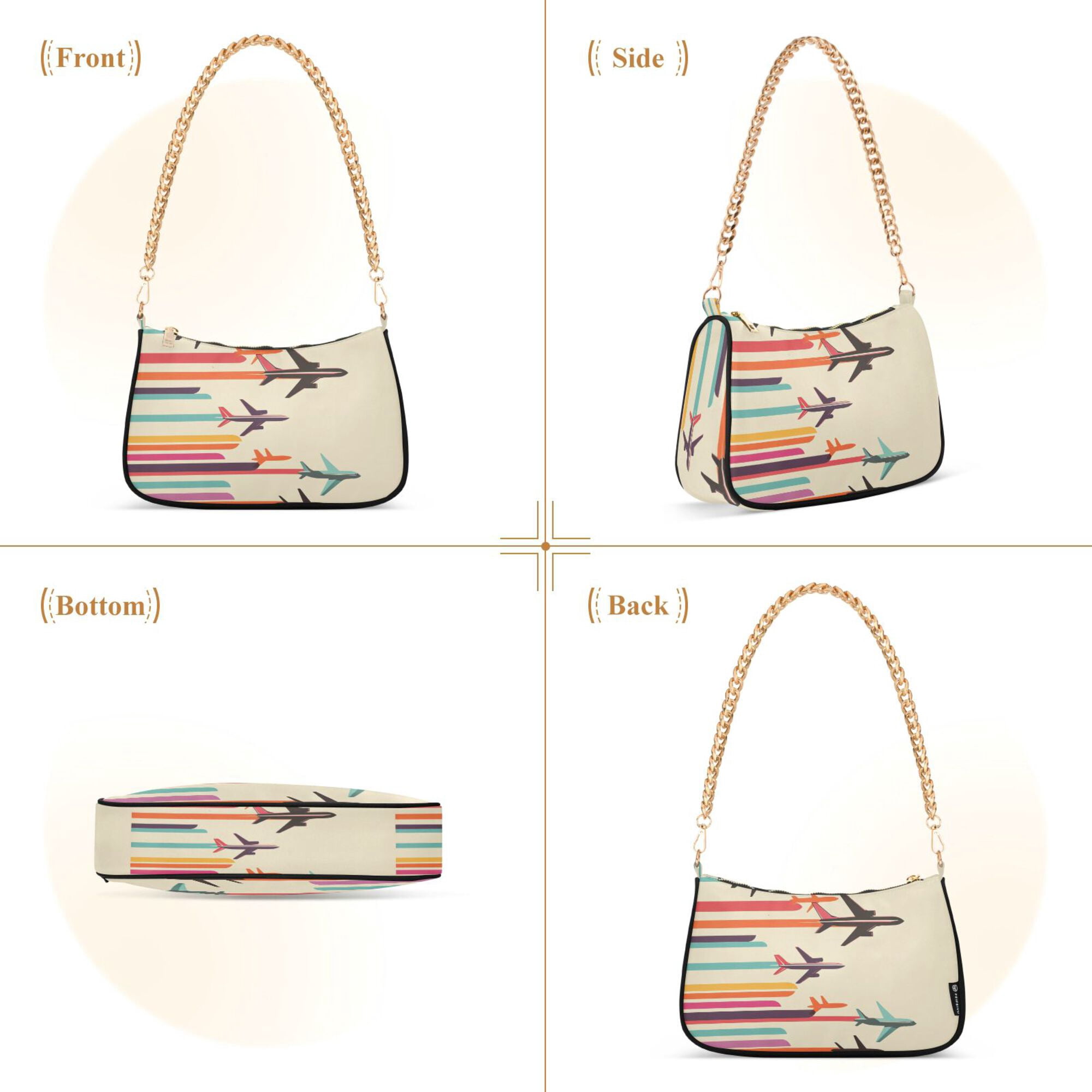 FORMRS Womens Shoulder Bag with Chain Strap Clutch Purse Cute Tote Handbag, Flying Planes