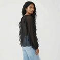 thumbnail image 2 of Forever 21 WGA Chiffon Button Front Ruffle Detail Blouse, Color- Black, Size- M, 2 of 5