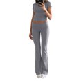 thumbnail image 2 of Women's Yoga Lounge Sets qolati Mock Neck Short Sleeve Cropped Tops and Low Rised Flare Pants Tracksuit Y2k Slim Fitted 2 Piece Casual Outfits Pajamas, 2 of 7