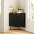 thumbnail image 3 of EYYTHUNG Fluted Corner Cabinet, Modern Small Corner Floor Cabinet with 2 Doors and 2-Tier Shelves, Freestanding Narrow Organizer, Black, 3 of 7