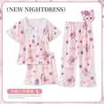 thumbnail image 3 of Conjunto de pijamas de 3 piezas para niñas, ropa de dormir de manga corta con dibujos animados, de algodón, de 4 a 14 años, 3 of 4
