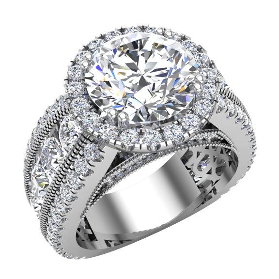 Engagement Rings 14K White Gold Real Diamond Accented Proposal Ring Channel Set 6.40 CT TW (G,SI) 