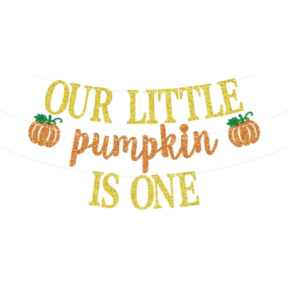 Gold Glitter Our Little Pumpkin is One Banner, Little Pumpkin 1st Birthday Hanging Decorations, Fall Thanksgiving/Halloween Baby’s First Birthday Baby Shower Party Decorations