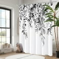 thumbnail image 2 of Extra Long Shower Curtain 72 x 84, Black and White Floral Shower Curtain, Watercolor Plant Eucalyptus Leaves Fabric Shower Curtain Set with Hooks, 2 of 6