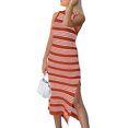 thumbnail image 6 of EFINNY Women's Sleeveless Crew Neck Bodycon Maxi Dresses Side Slit Knit Striped Long Tank Dress Casual Beach Vacation Long Dress, 6 of 7