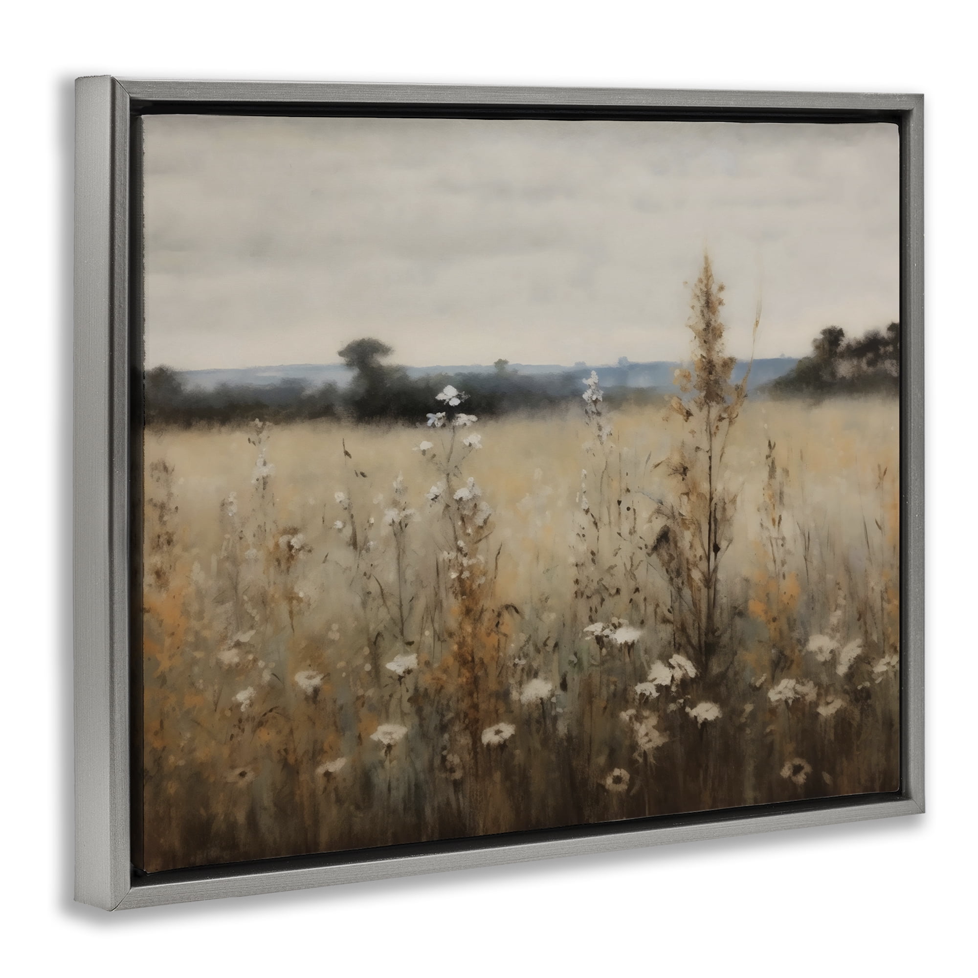 Stupell Industries Country Wildflowers in Misty Meadow Gray Framed Floater Canvas Wall Art, design by Creative Studio