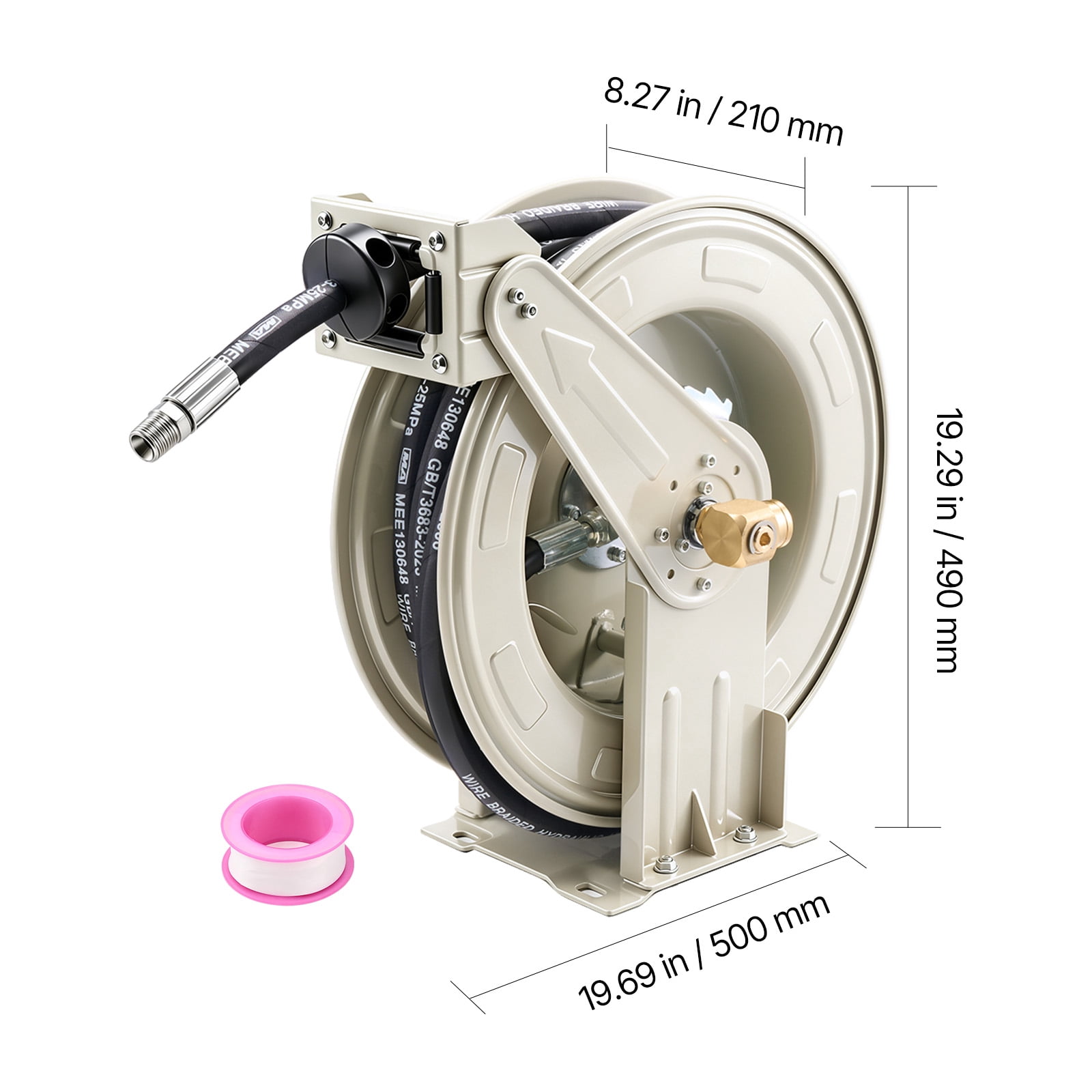 KFFKFF Retractable Oil Hose Reel, 1/2 inch x 50 ft, Spring-Driven Auto Rewind, Max 3625 PSI, Durable Carbon Steel Build with Steel Wire Braided Hose, Suitable for Engine, Gear, and Hydraulic Oil