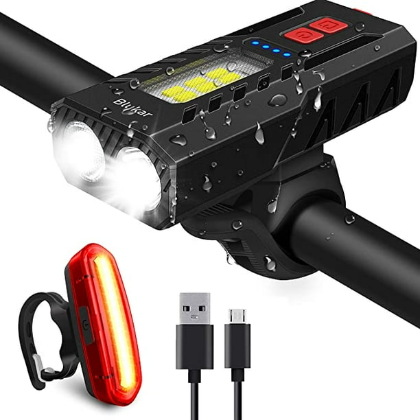 Luces para bicicleta, potente juego de luces LED para bicicleta recargables por USB, delanteras y traseras, luz para bicicleta impermeable con 5 modos, faro para bicicleta de montaña, bicicleta híbrid