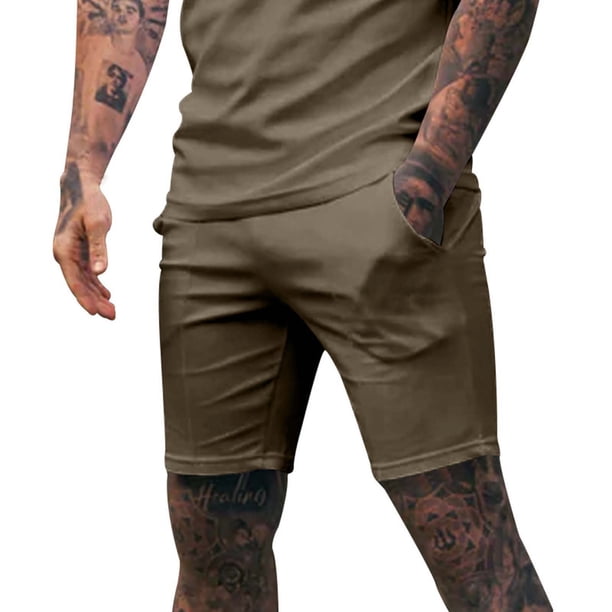 Mens Shorts Cintura Elástica con Bolsillos Moda Ocio Versátil Movimiento Color Sólido Shorts