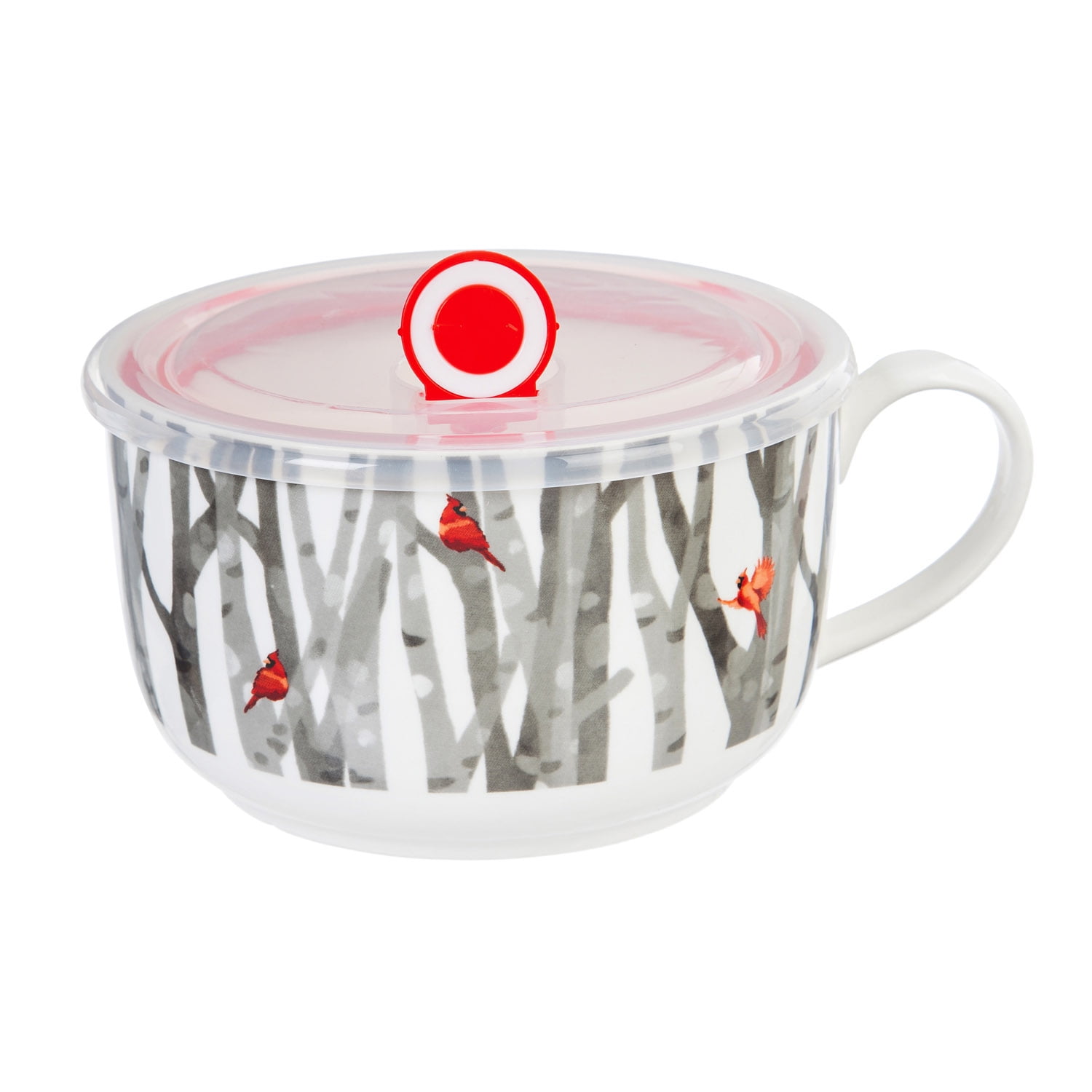 Cypress Ceramic Bowl with lid, 32 OZ, White Woods