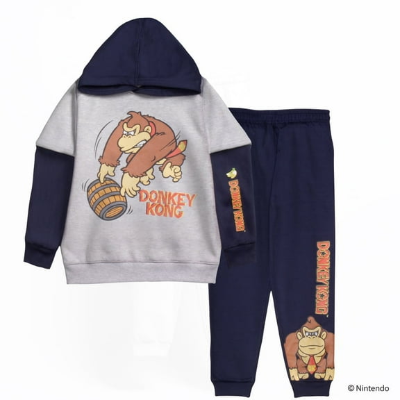 Nintendo Donkey Kong Boys Pullover Hoodie & Jogger Pants Set (Toddler & Big Boys), 2-Piece Bundle, Sizes 3T–12