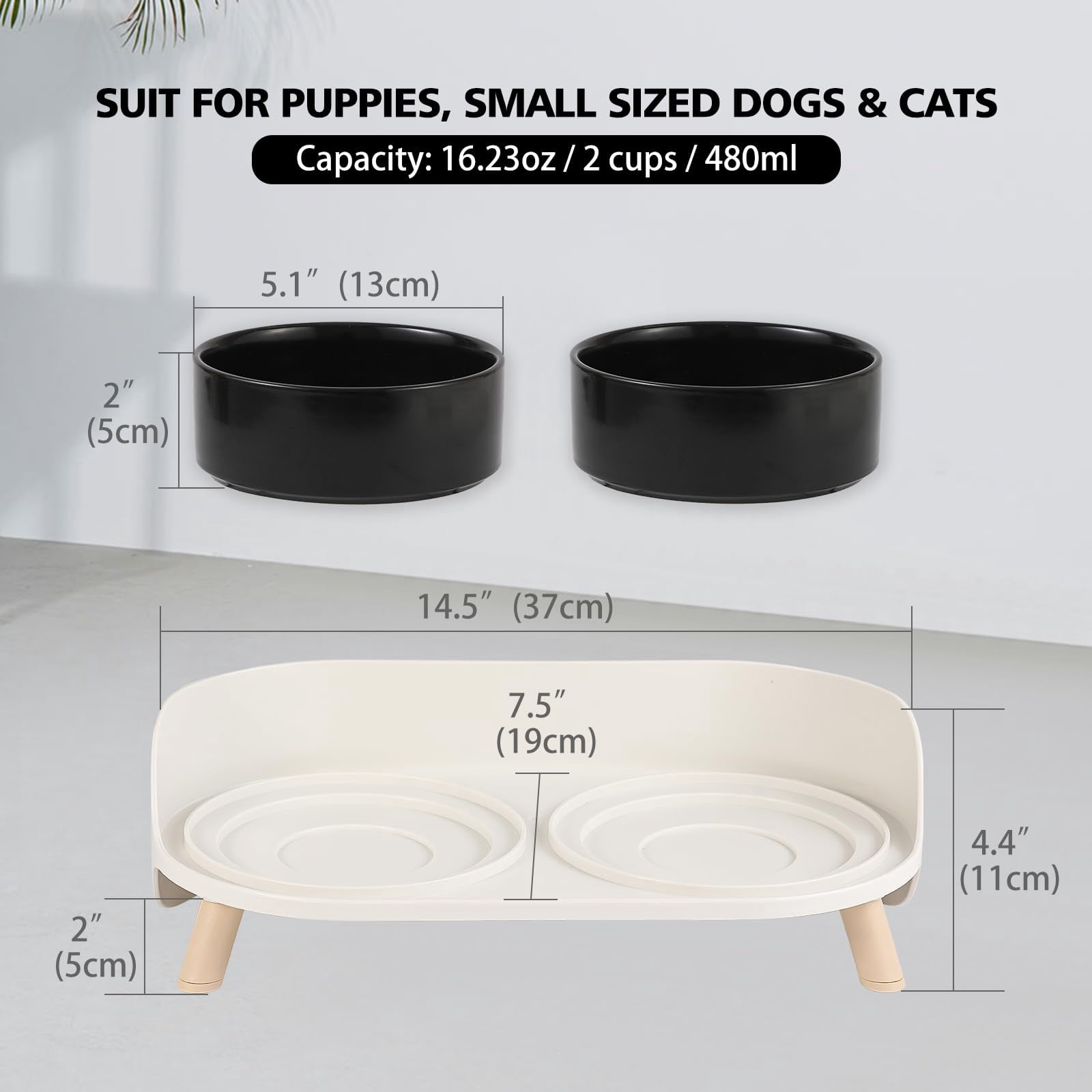 Elevated Ceramic Dog Bowl Set with Stand Splash Proof Raised Bowls for Food and Water Ideal for Small to Medium Dogs 2 x 850 ml 28.74 oz