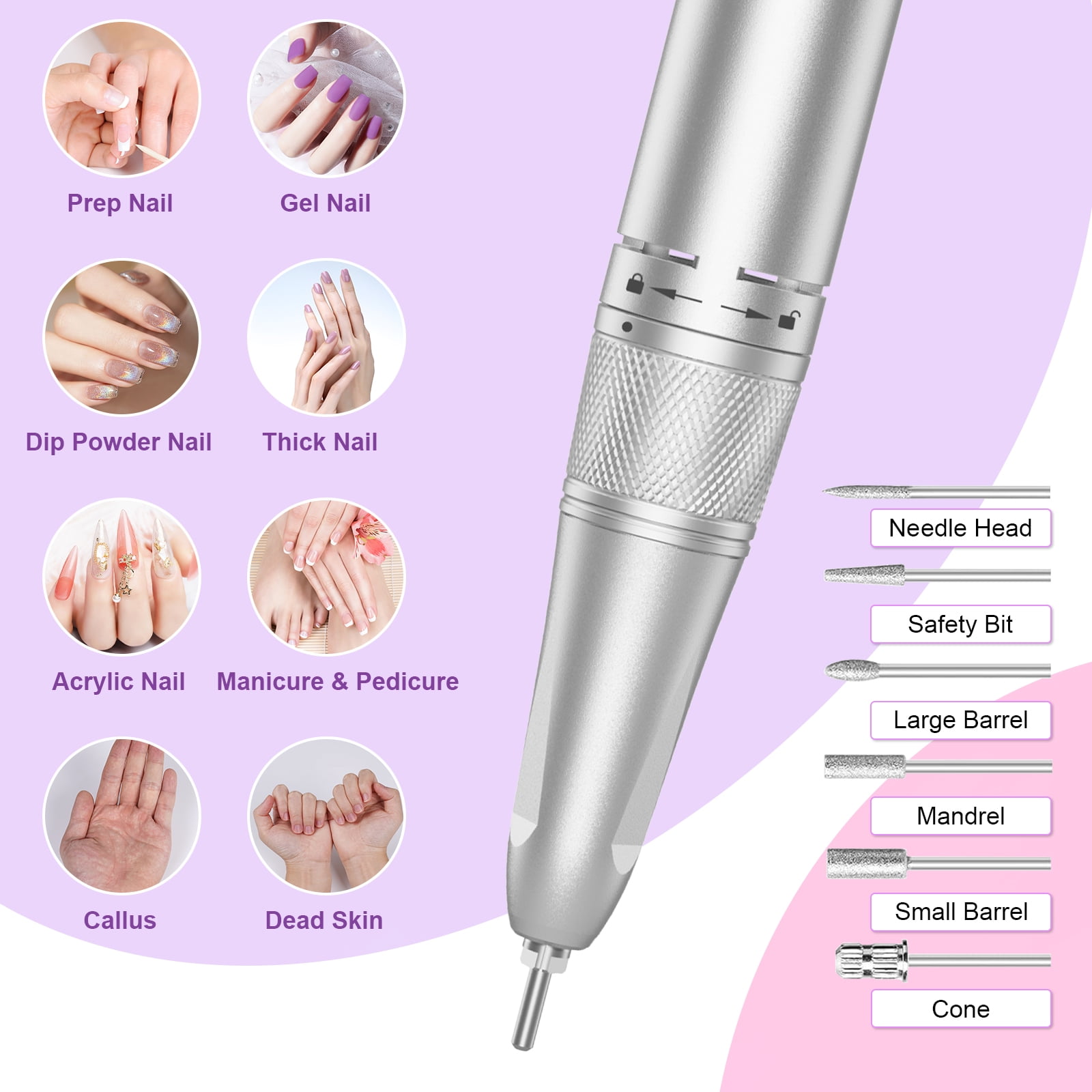 NEXPURE 35,000RPM Cordless Electric Nail Drill with Rechargeable Battery, Professional Manicure File Kit for Salon & Home Use