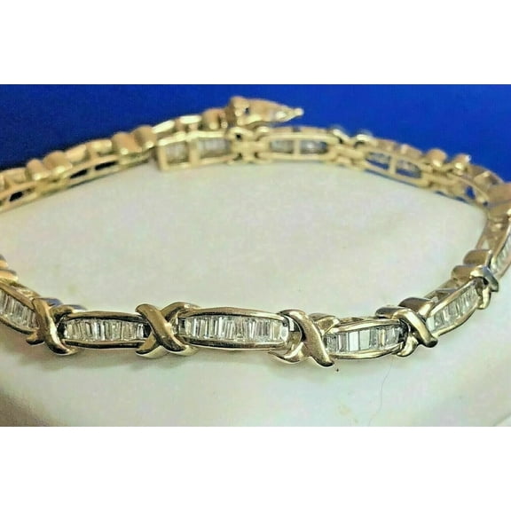 Hitanshu Jewels "X" Tennis Women's Bracelet 14K Yellow Gold Plated Baguette CZ
