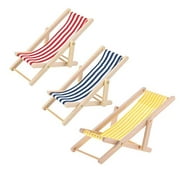 KODORIA 3pcs 1:12 Miniature Foldable Wooden Beach Chair Mini Deck Chair Longue Deck Chair Mini Furniture Accessories with Red/ Blue Stripe for Indoor Outdoor