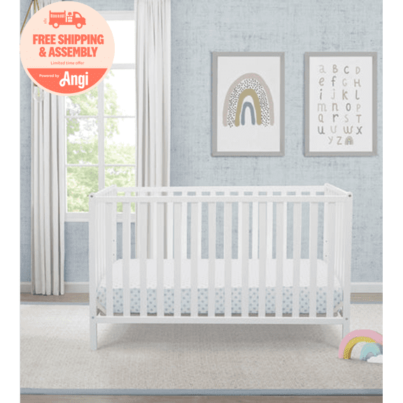 Delta Children Heartland 4-in-1 Convertible Crib, Greenguard Gold Certified, Bianca White