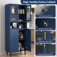 thumbnail image 6 of UZUGUL Navy Blue Curio Cabinet, 4-Door Glass Storage, 3-Tier Adjustable Shelves, Painted, Anti-Tip, for Bedroom, 6 of 7